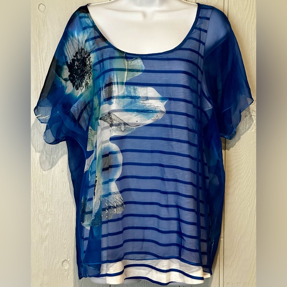 Live And Let Live Blue Floral Sheer Top